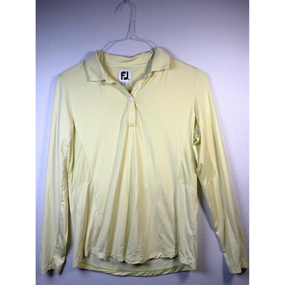 FootJoy Golf Polo Mens Medium Yellow Excellent Long Sleeve Mesh Performance